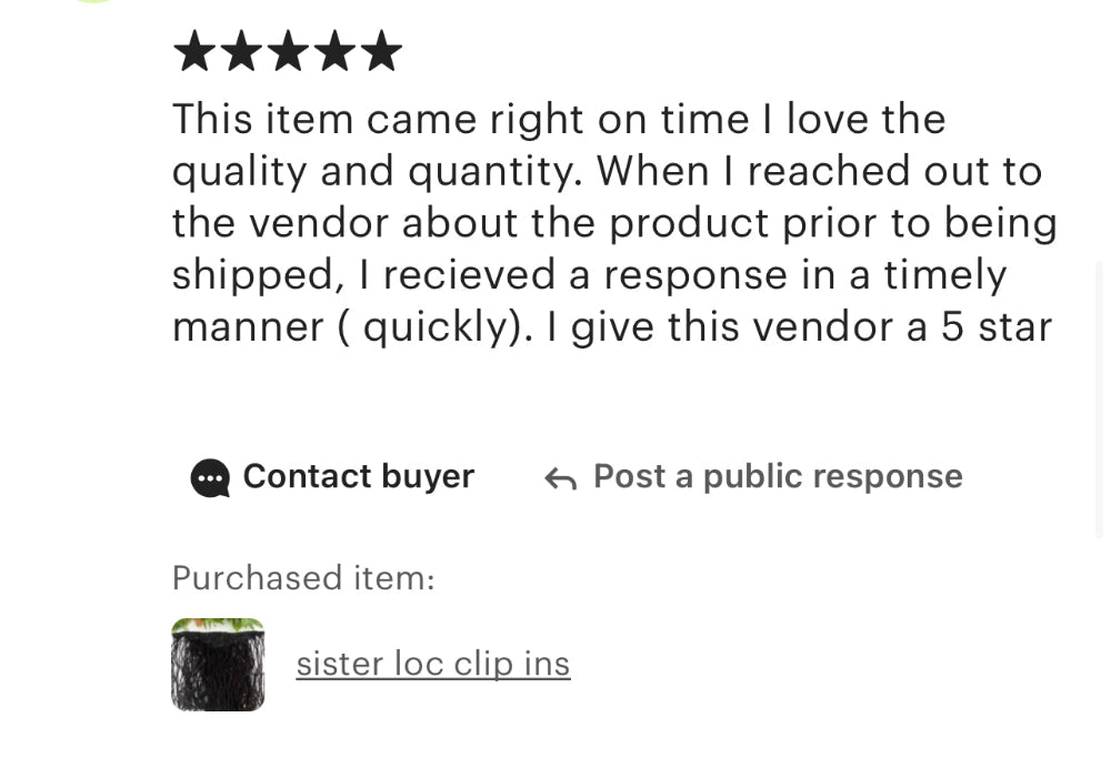 Five star review stating that the item came right on time and that the vendor responds to inquiry in a timely and quick manner.